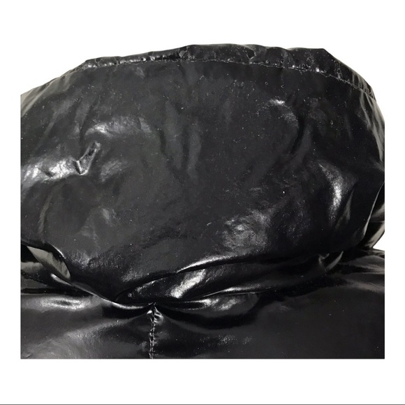 Bacon Women Small Black Shiny Pocketed Zippered Hooded Down Puffer Jacket - Picture 12 of 16